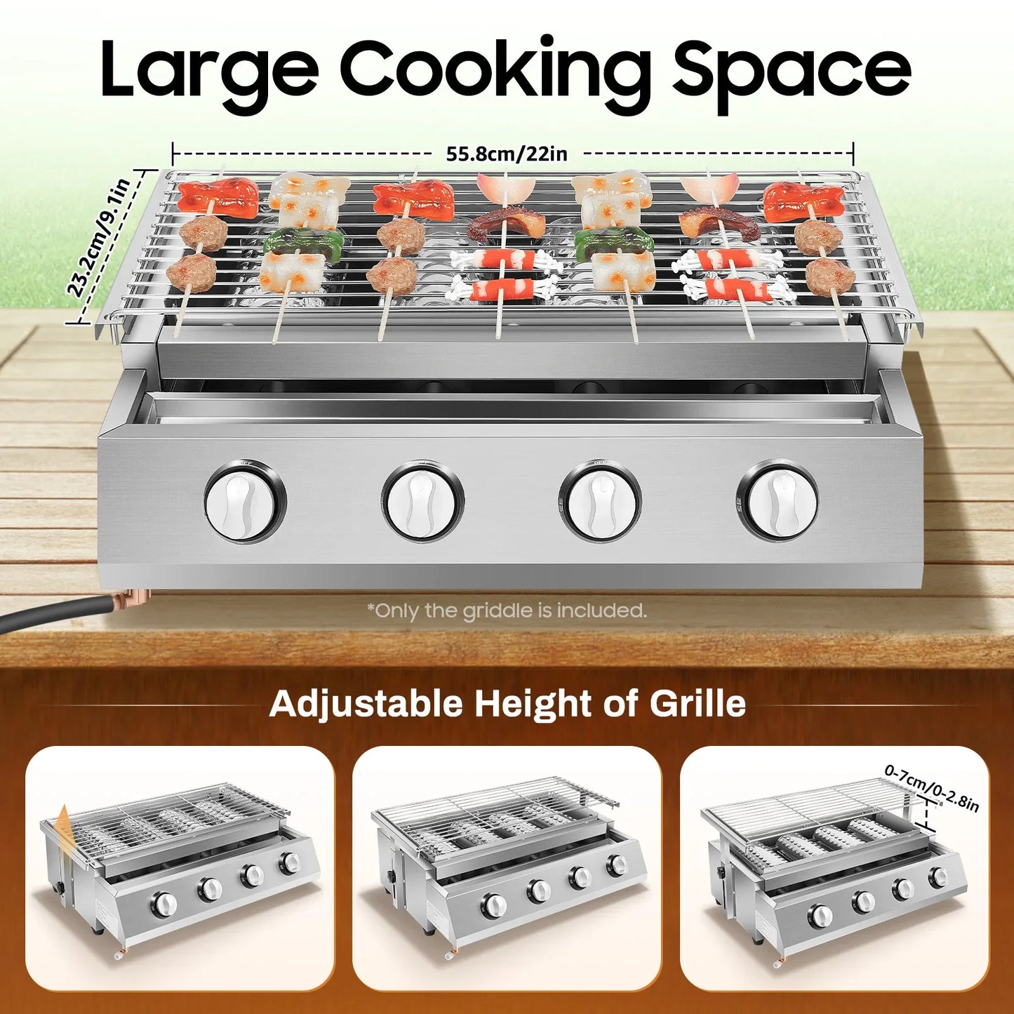 Garden BBQ Grill 4 Burner LPG Gas Grill Adjustable Height with Removable Net Commercial Barbecue Grills