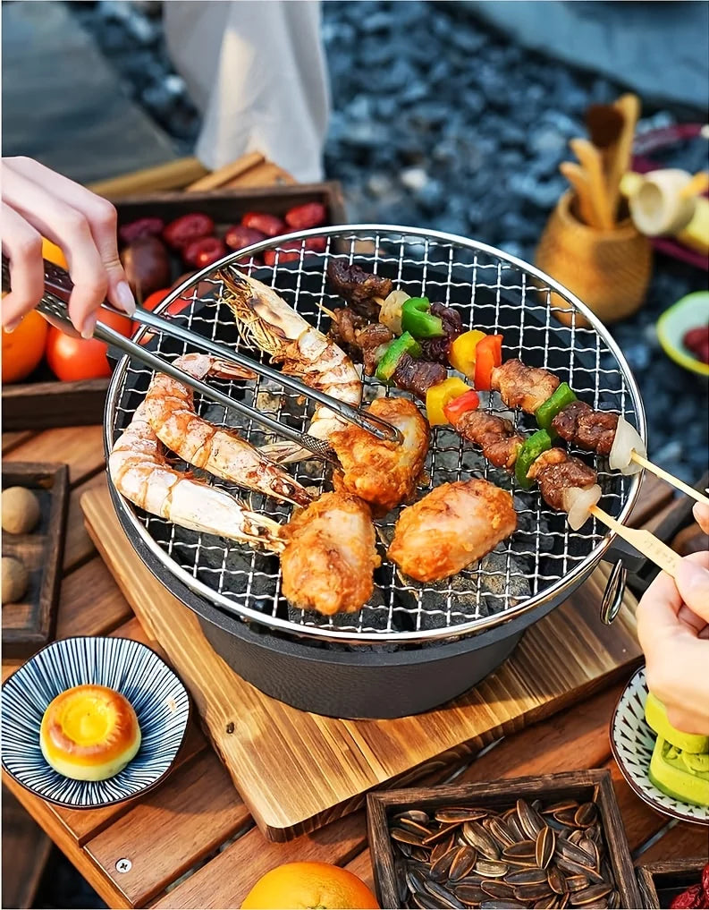 Round barbecue grill, portable camping stove, picnic barbecue party stove, family camping, desktop small charcoal barbecue grill - Our Families Kitchen