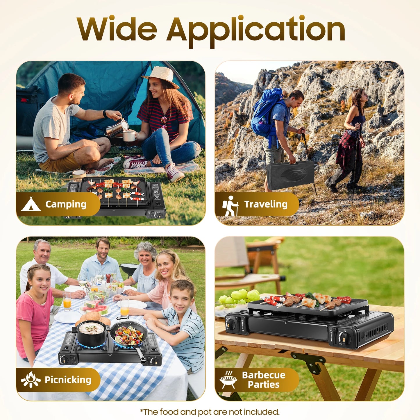 2in1 2-Burner Portable Butane Camping Stove Kit w/Baking Pan and Carrying Case, Auto Ignition