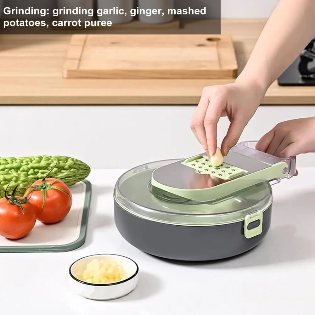 Multi-purpose Vegetable Chopper with Stainless Steel Blades Draining Container 14-in-1 for Fruits - Our Families Kitchen