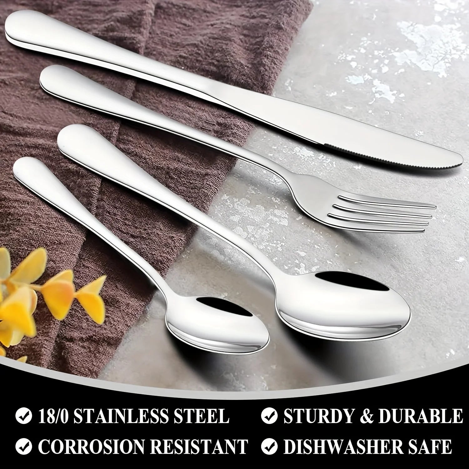 60pcs, Stainless Steel, Silverware Mirror Polished Cutlery Set, Dishwasher Safe - Our Families Kitchen