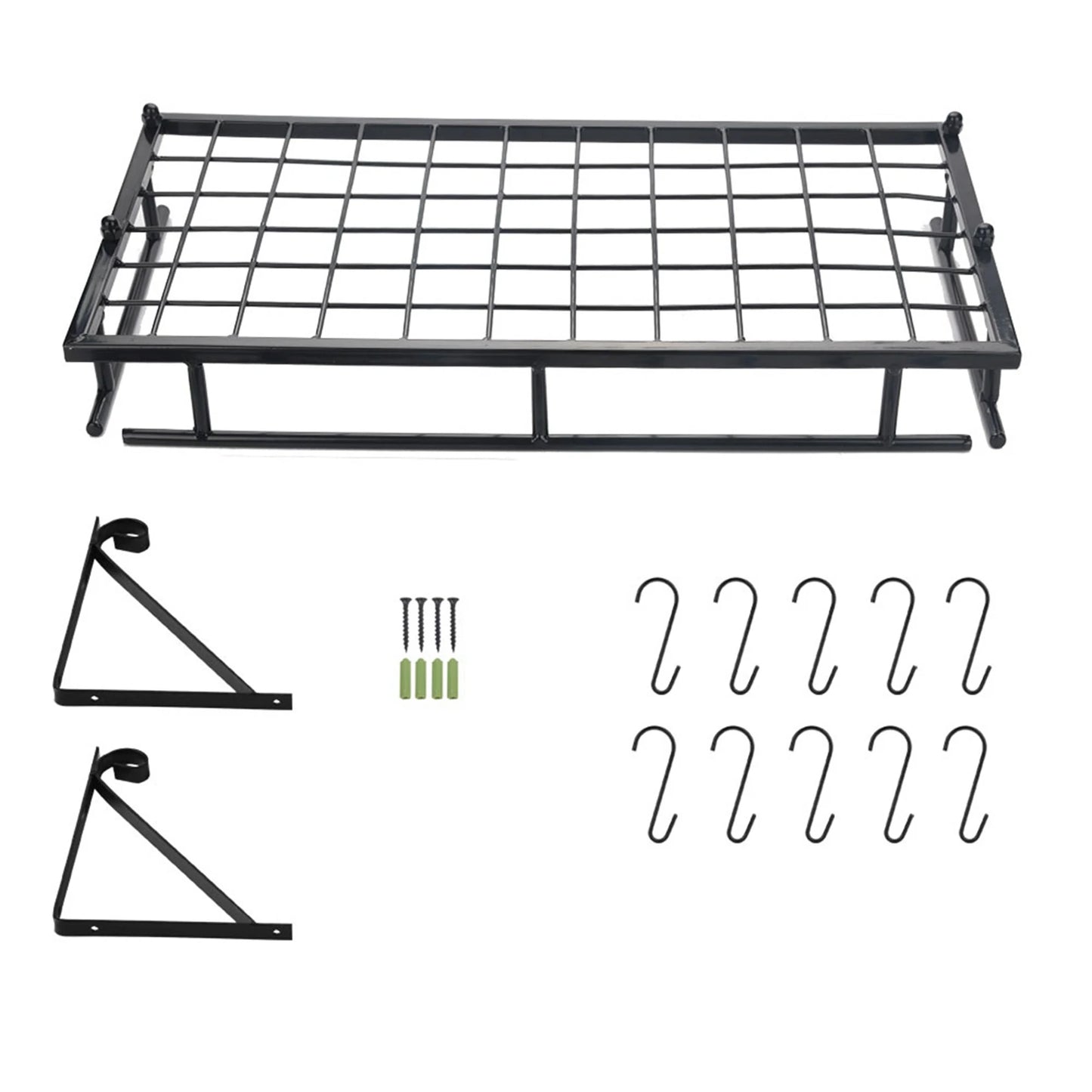 Kitchen Storage Metal Pan & Pot Rack Wall Mounted with 10 Hook Holders