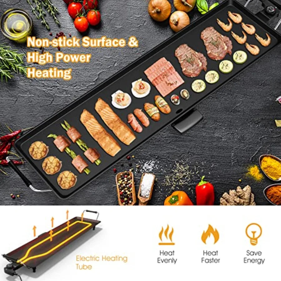 Electric Teppanyaki Grill BBQ Nonstick Extra Large Griddle, Countertop Grill