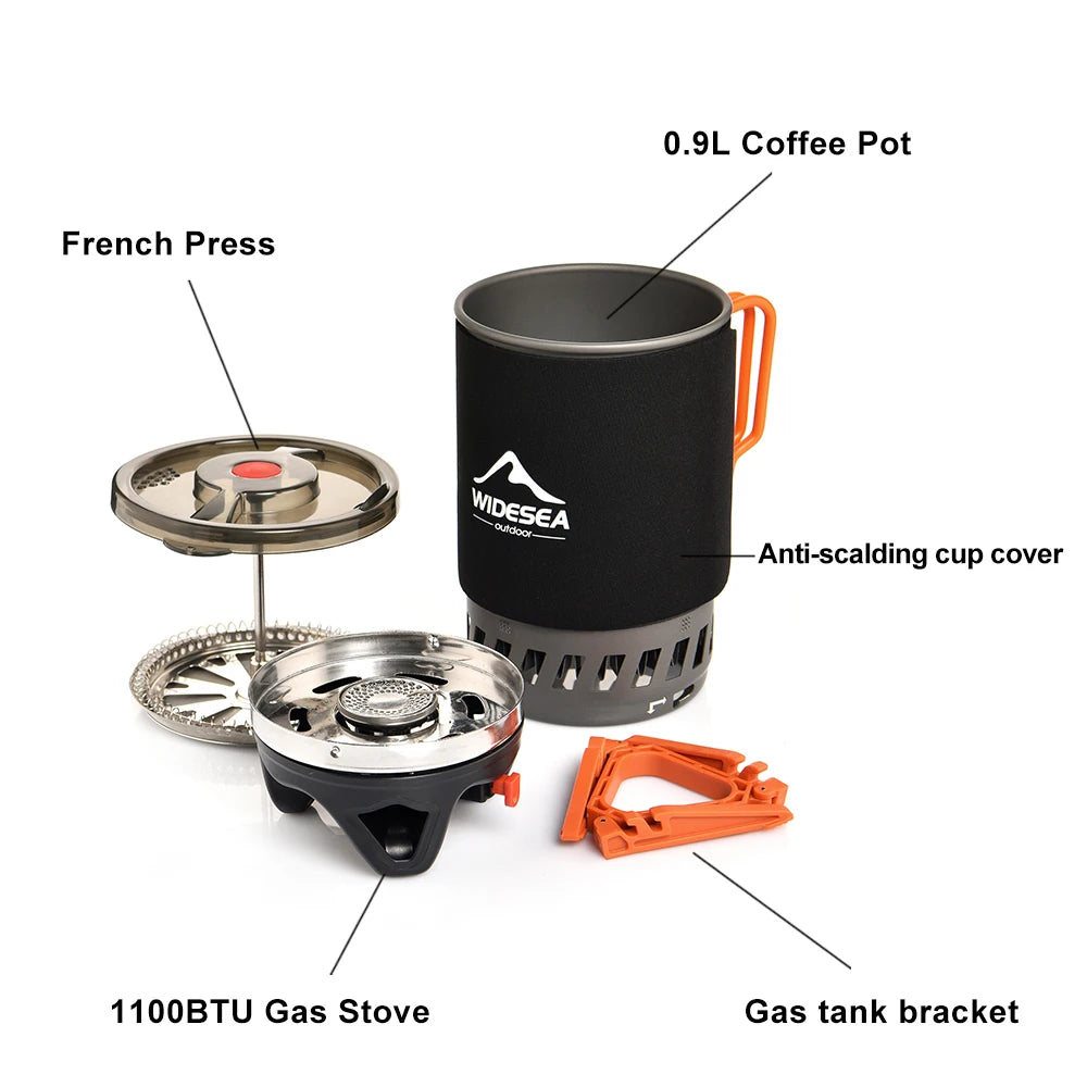 Widesea Camp Cooking System, Outdoor Gas Stove Burner Tourist Coffee Pot Cup Cookware
