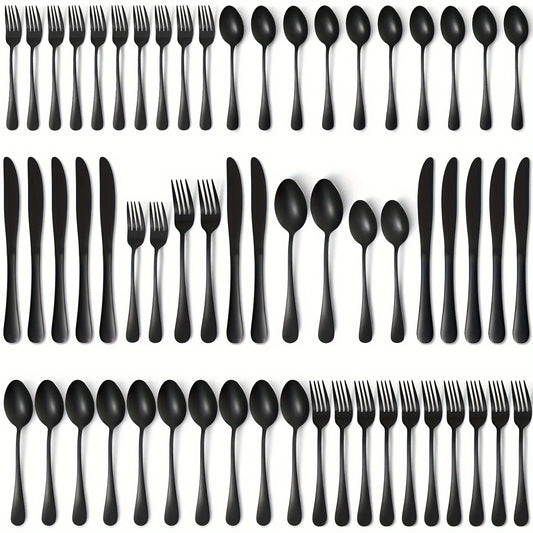 60pcs, Stainless Steel, Silverware Mirror Polished Cutlery Set, Dishwasher Safe - Our Families Kitchen