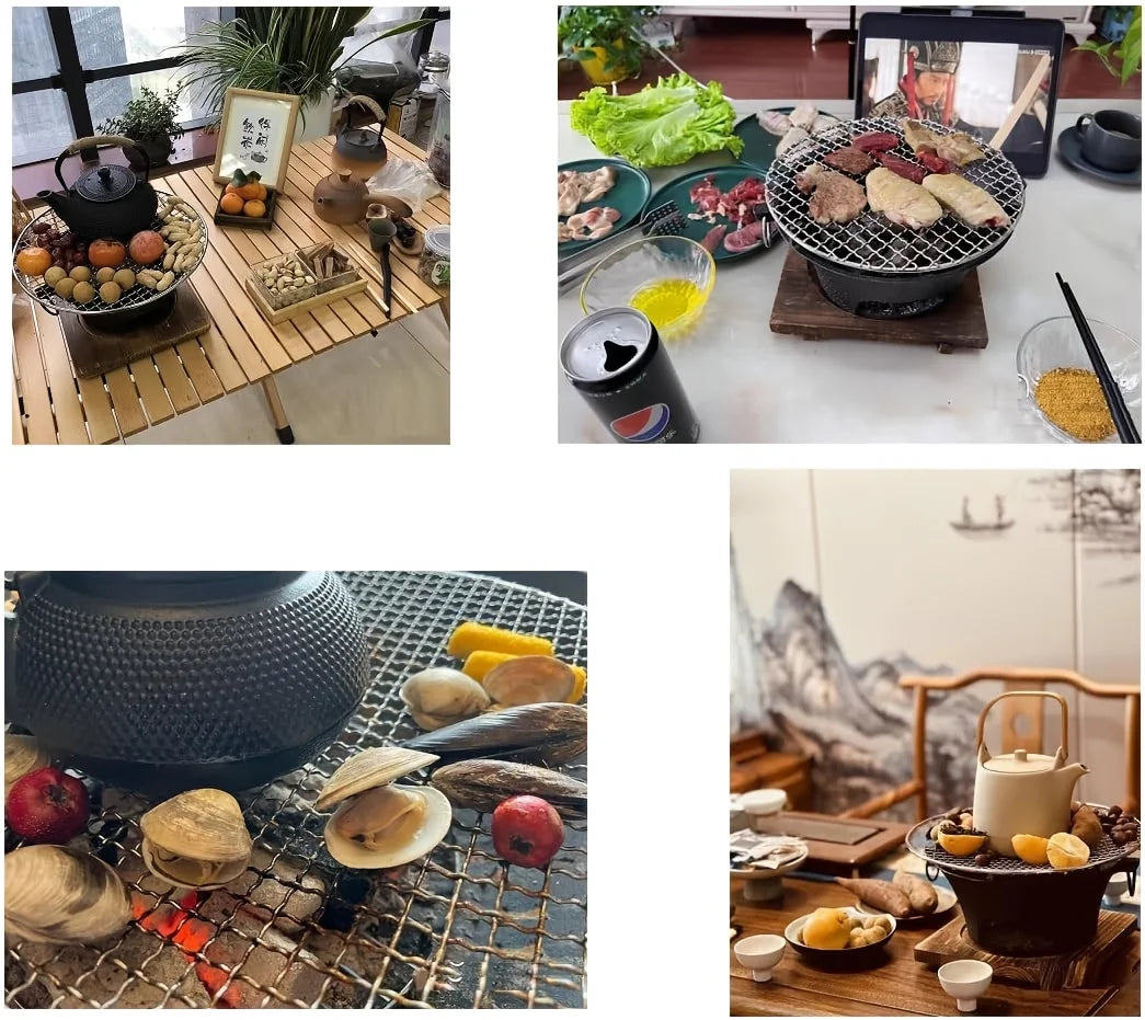 Round barbecue grill, portable camping stove, picnic barbecue party stove, family camping, desktop small charcoal barbecue grill - Our Families Kitchen