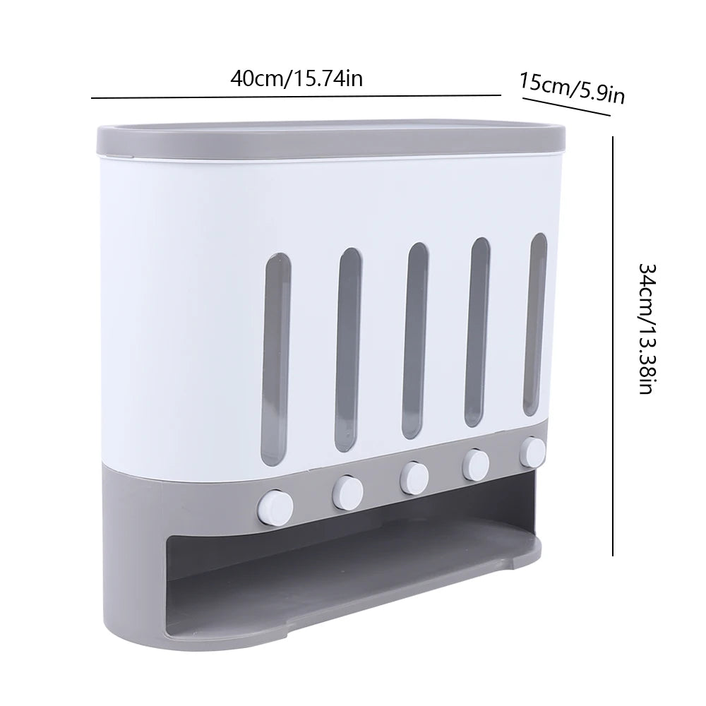 Kitchen Storage Despenser Wall Mounted 5 Grid Grain Dry Food Storage Container 9kg