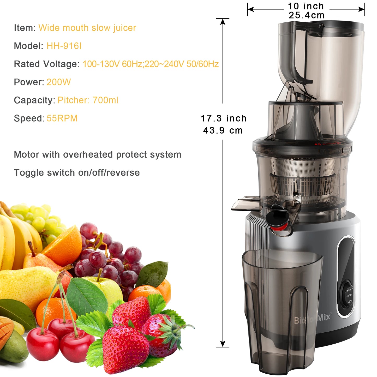 BioloMix Cold Press Juicer, Slow Masticating Juice Extractor Fits Whole Fruits - Our Families Kitchen