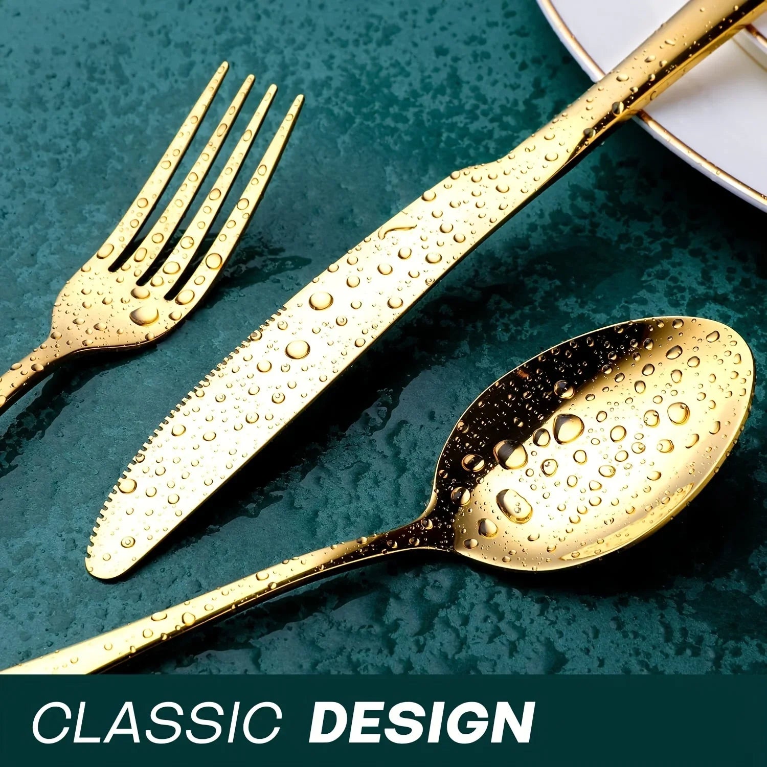 24pcs Elegant Stainless Steel, Classic Style Gift Set Mirror Polish Gold Cutlery - Our Families Kitchen