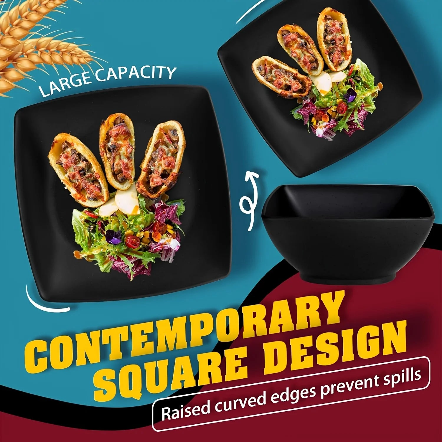 16/32Pcs Plastic Dinnerware Set -Durable Stackable Includes Dinner Plates Salad Plates Snack Bowls and Drinking Cups - Our Families Kitchen
