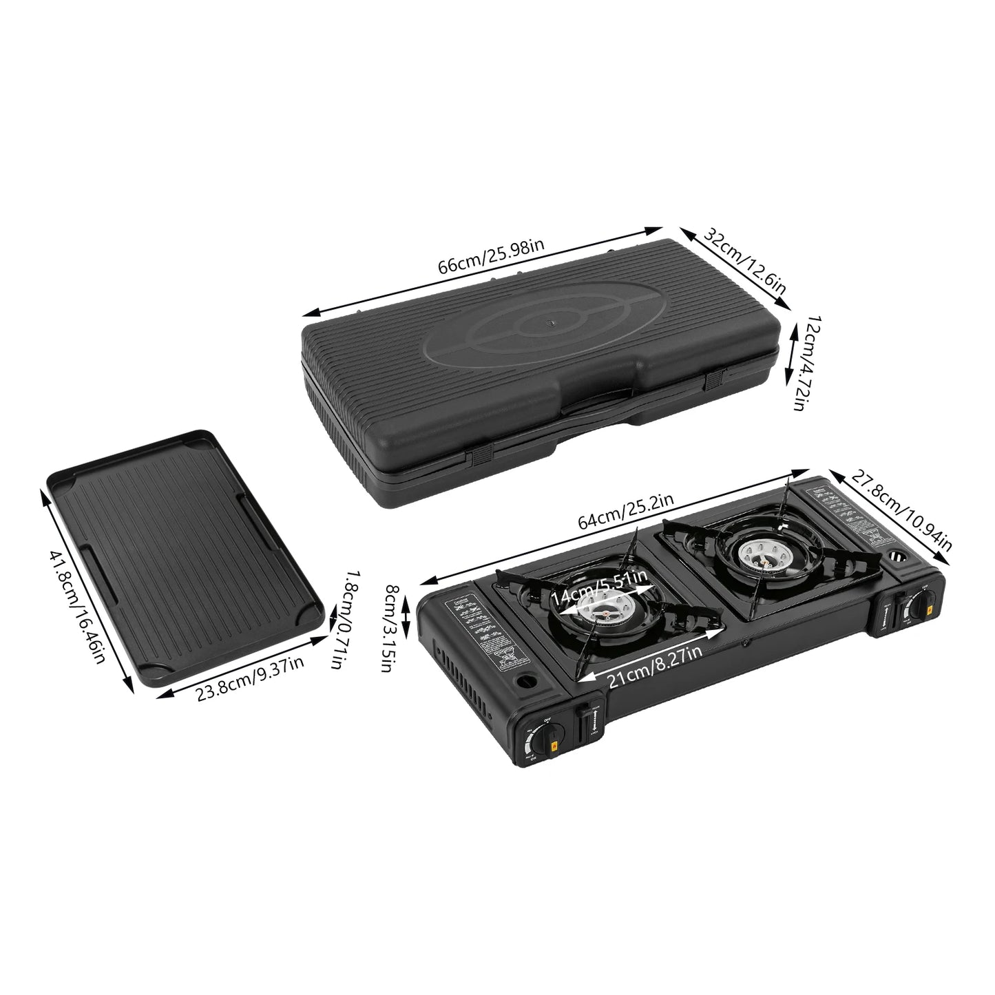 2-Burner Portable Camping Stove, Butane, BBQ, Home (with Grill Tray)