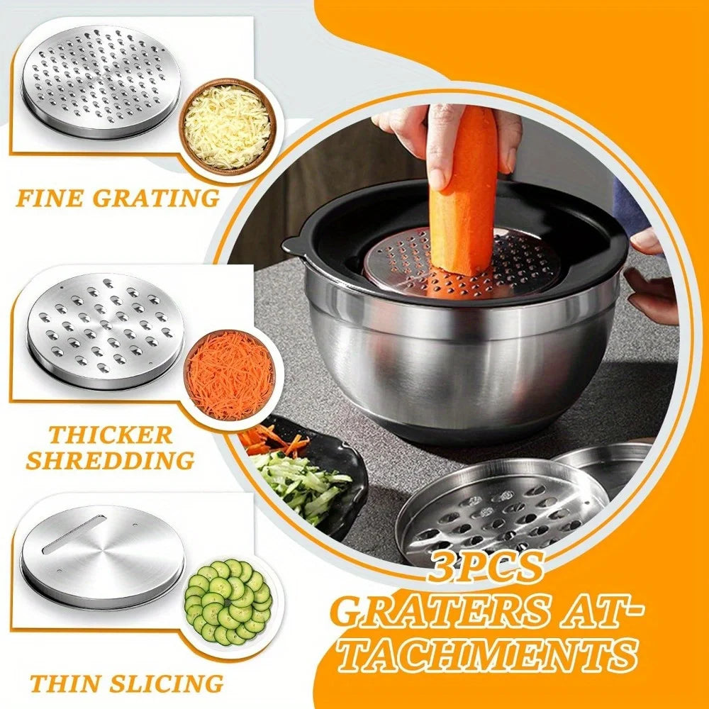 17pcs, Stainless Steel Mixing Bowl Set Mixing Bowls With Lids Grater Attachment - Our Families Kitchen