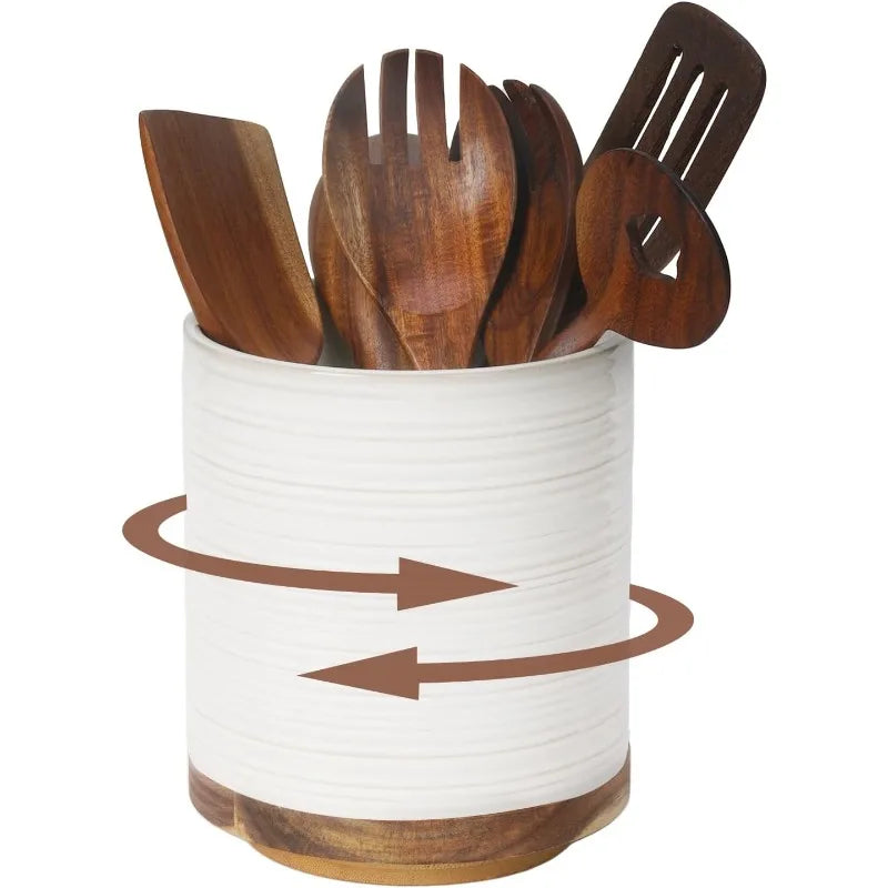 360° Rotating Extra Large Cooking Utensil Holder, 7.6", White - Our Families Kitchen