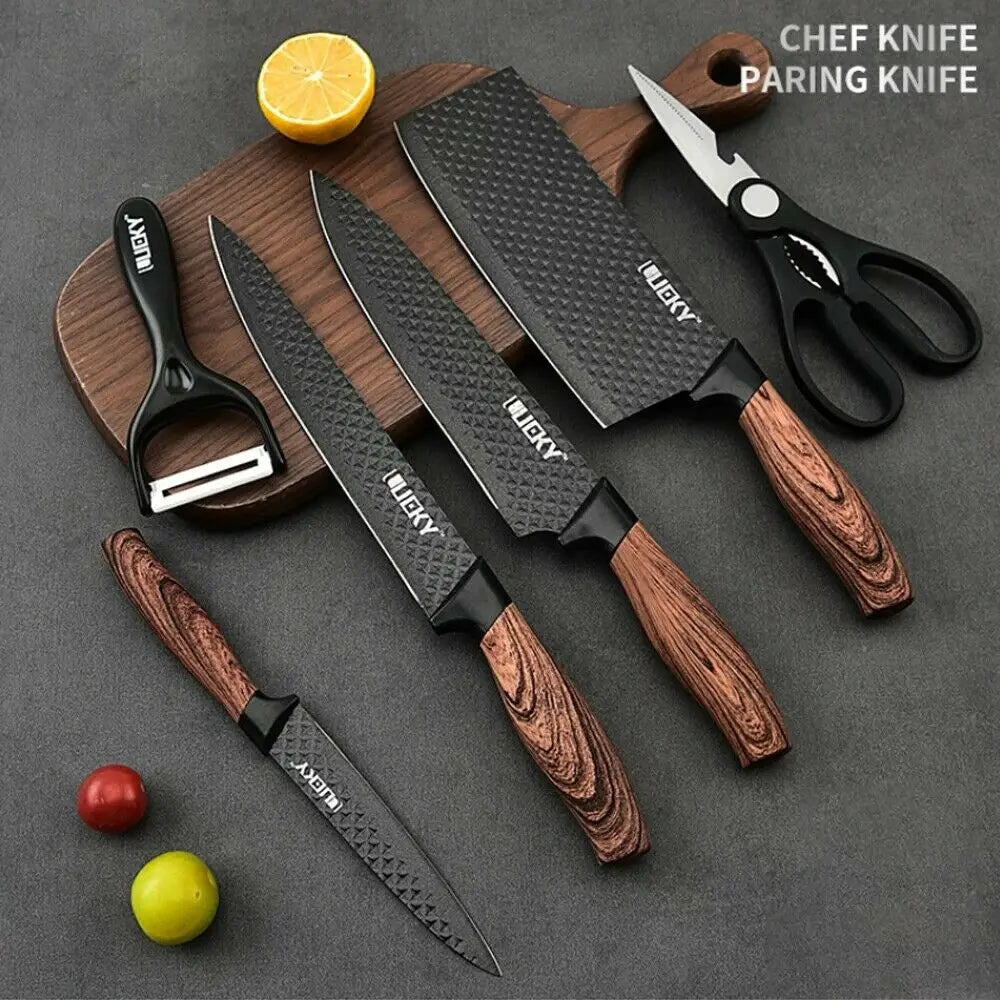 Stainless Steel Forged Chef Kitchen Knife Set Diamond Pattern - Our Families Kitchen