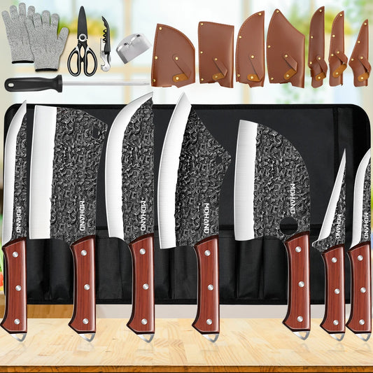 14pcs Hand Forged Cleaver And Kitchen Knives Set