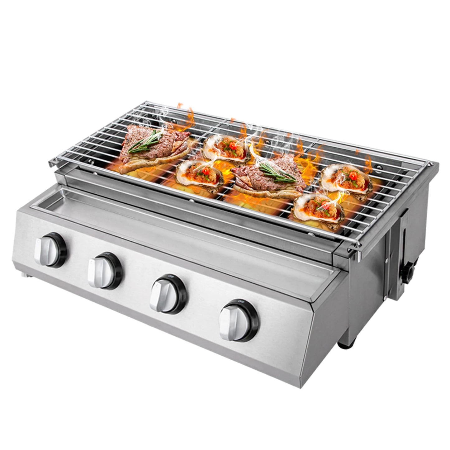 Stainless Steel Smokeless Barbecue Grill 4 Burners, Portable