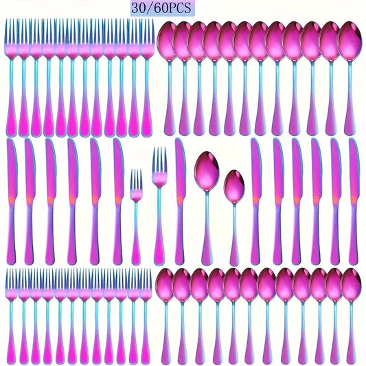30/60pcs Stainless Steel High-end Tableware Set Mirror Polished - Our Families Kitchen