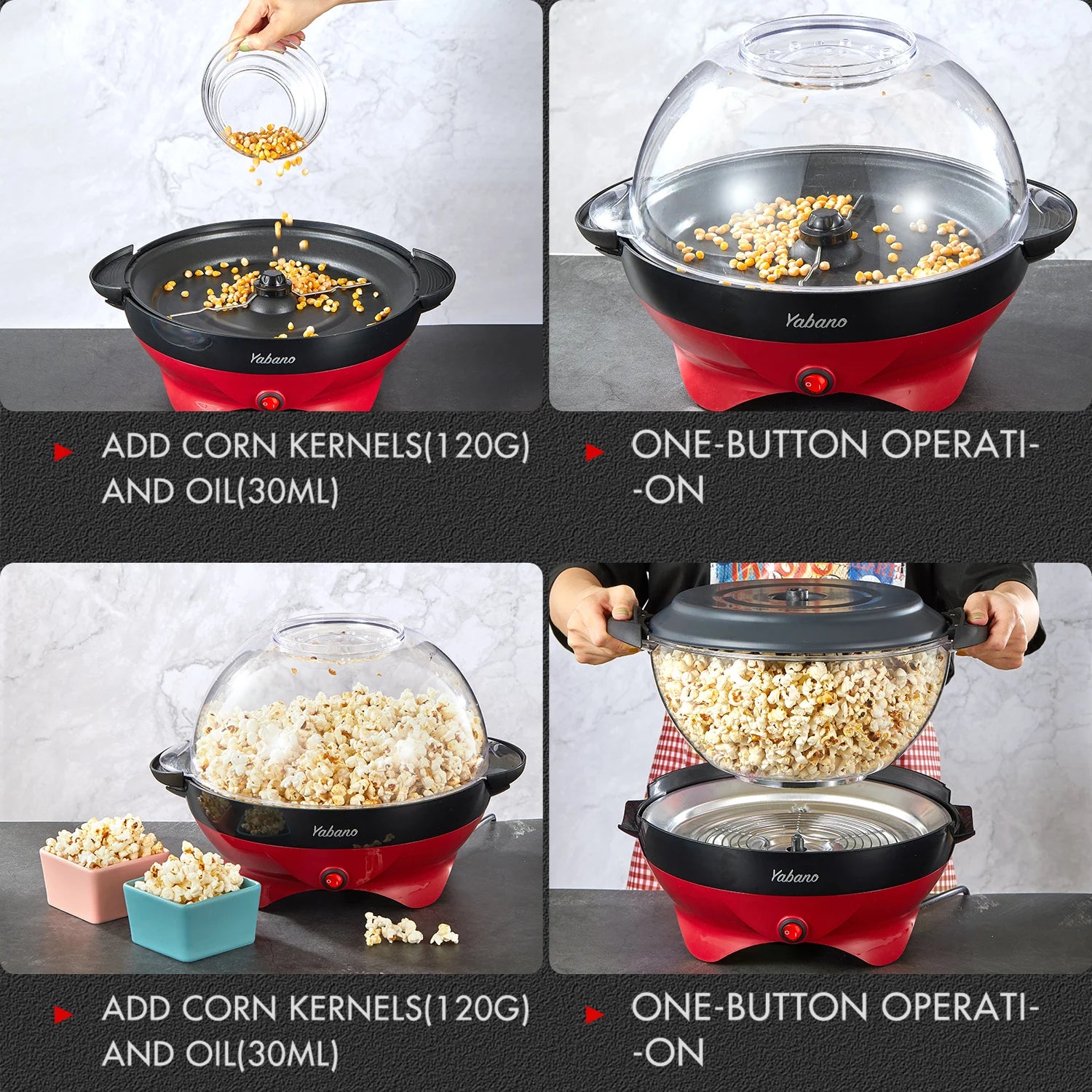 Popcorn Machine, 6-Quart Popcorn Popper maker, Nonstick Plate, Electric Stirring with Quick-Heat Technology, Cool Touch Handles - Our Families Kitchen