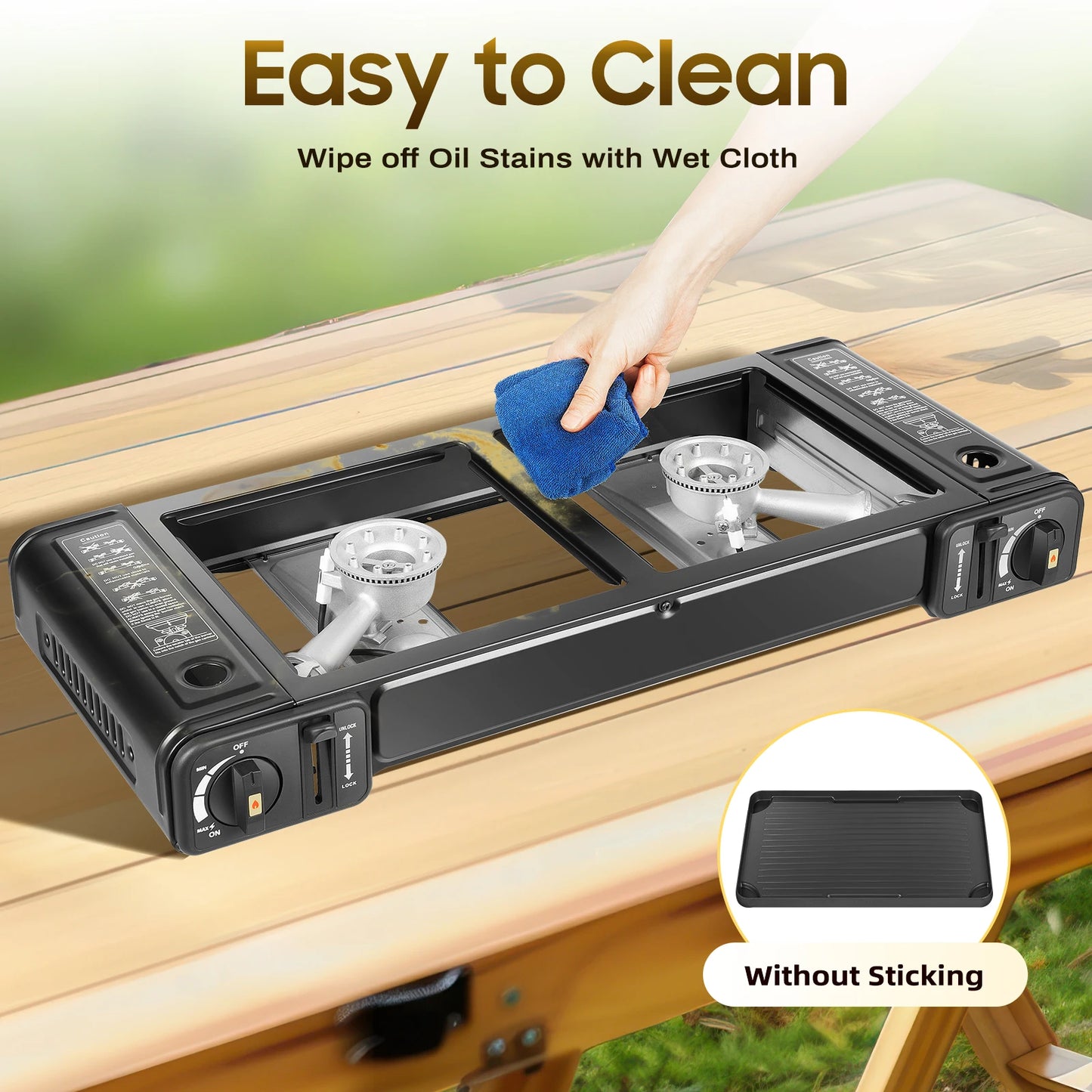 2in1 2-Burner Portable Butane Camping Stove Kit w/Baking Pan and Carrying Case, Auto Ignition