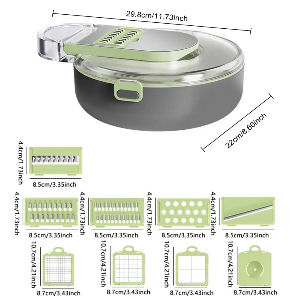 Multi-purpose Vegetable Chopper with Stainless Steel Blades Draining Container 14-in-1 for Fruits - Our Families Kitchen