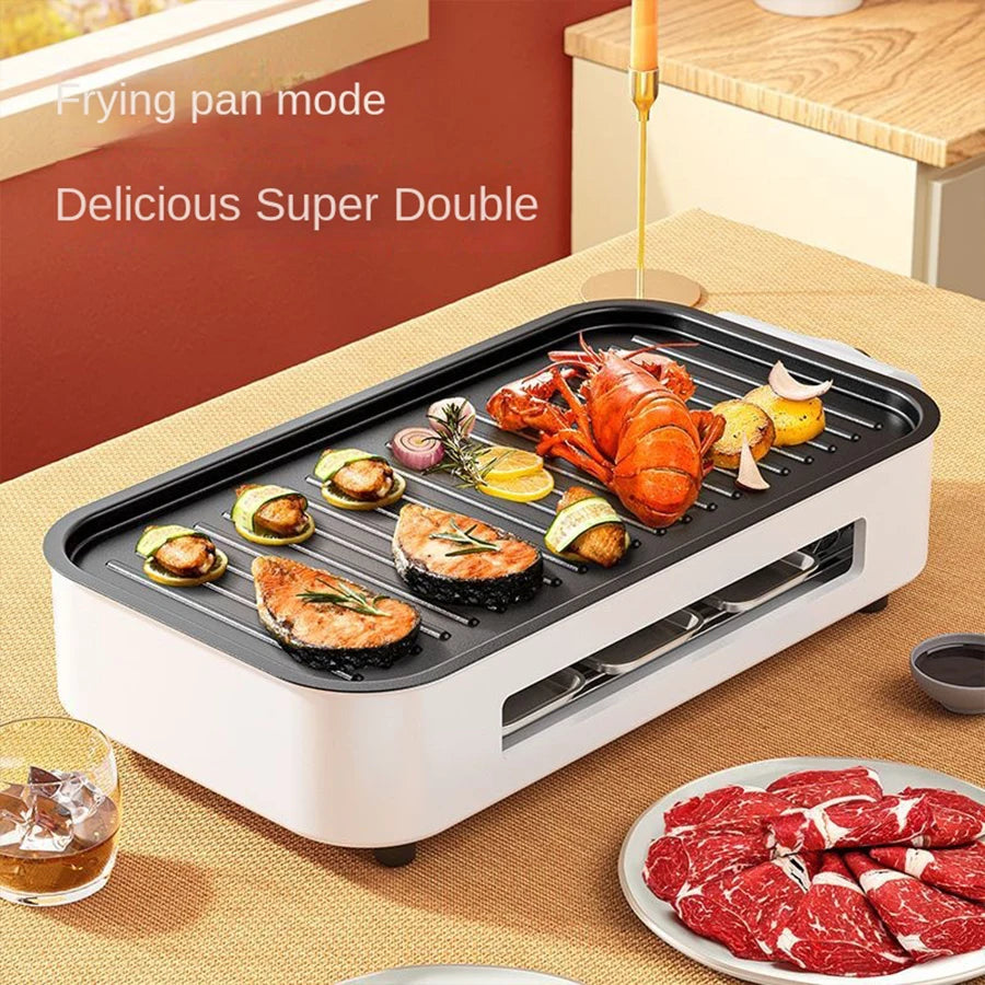 Electric Smoke-free Indoor Barbecue Grill, Detachable Board, Adjustable Temperature, Portable - Our Families Kitchen