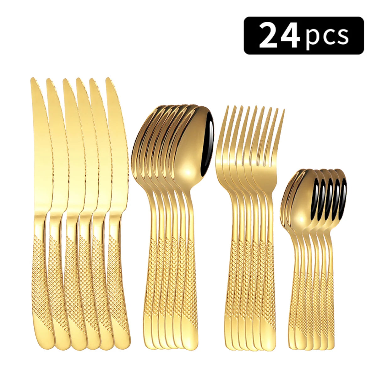 24pc Stainless steel tableware star steak knife and fork dessert fork spoon
