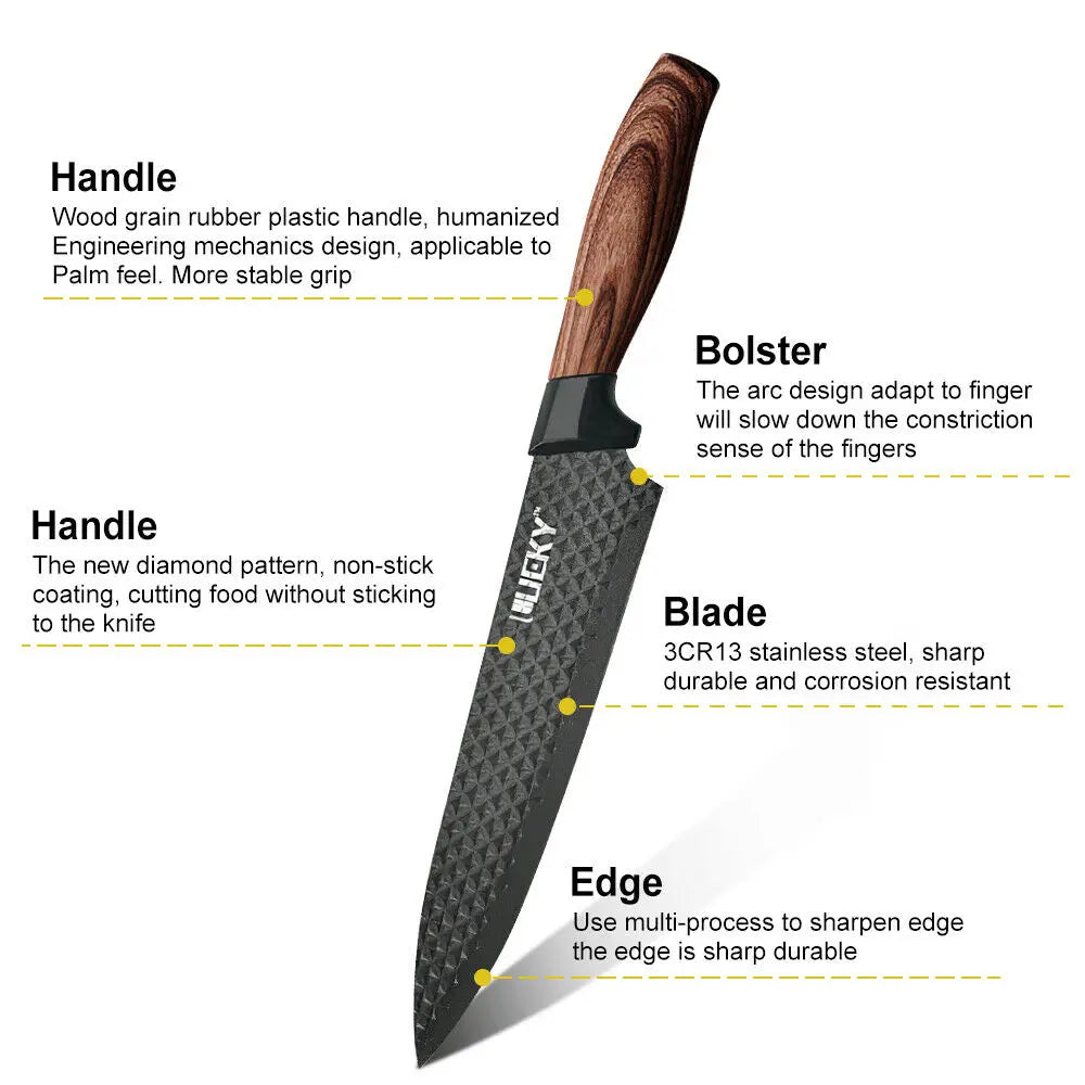 Stainless Steel Forged Chef Kitchen Knife Set Diamond Pattern - Our Families Kitchen