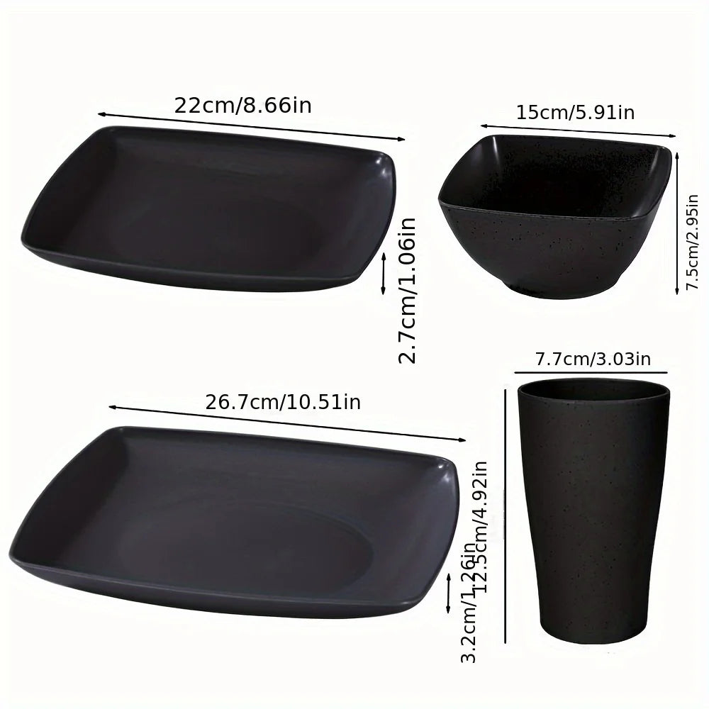 16/32Pcs Plastic Dinnerware Set -Durable Stackable Includes Dinner Plates Salad Plates Snack Bowls and Drinking Cups - Our Families Kitchen
