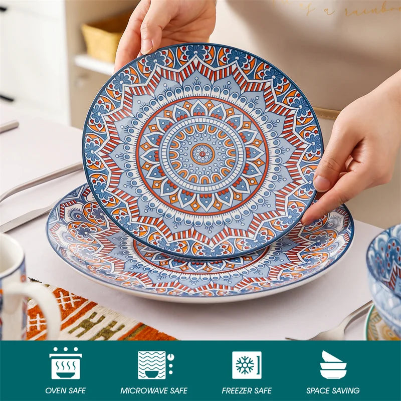 16Pcs Ceremic Porcelain Dinnerware Set Bohemian Mandala Patterned - Our Families Kitchen