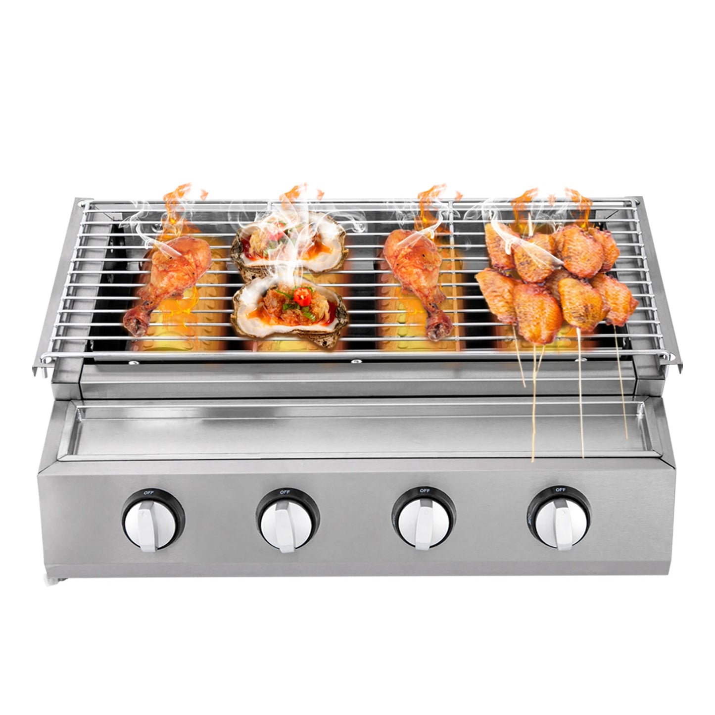 Stainless Steel Smokeless Barbecue Grill 4 Burners, Portable