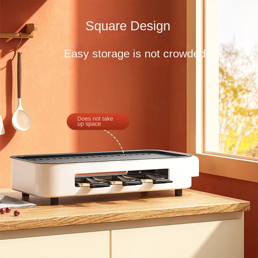 Electric Smoke-free Indoor Barbecue Grill, Detachable Board, Adjustable Temperature, Portable - Our Families Kitchen
