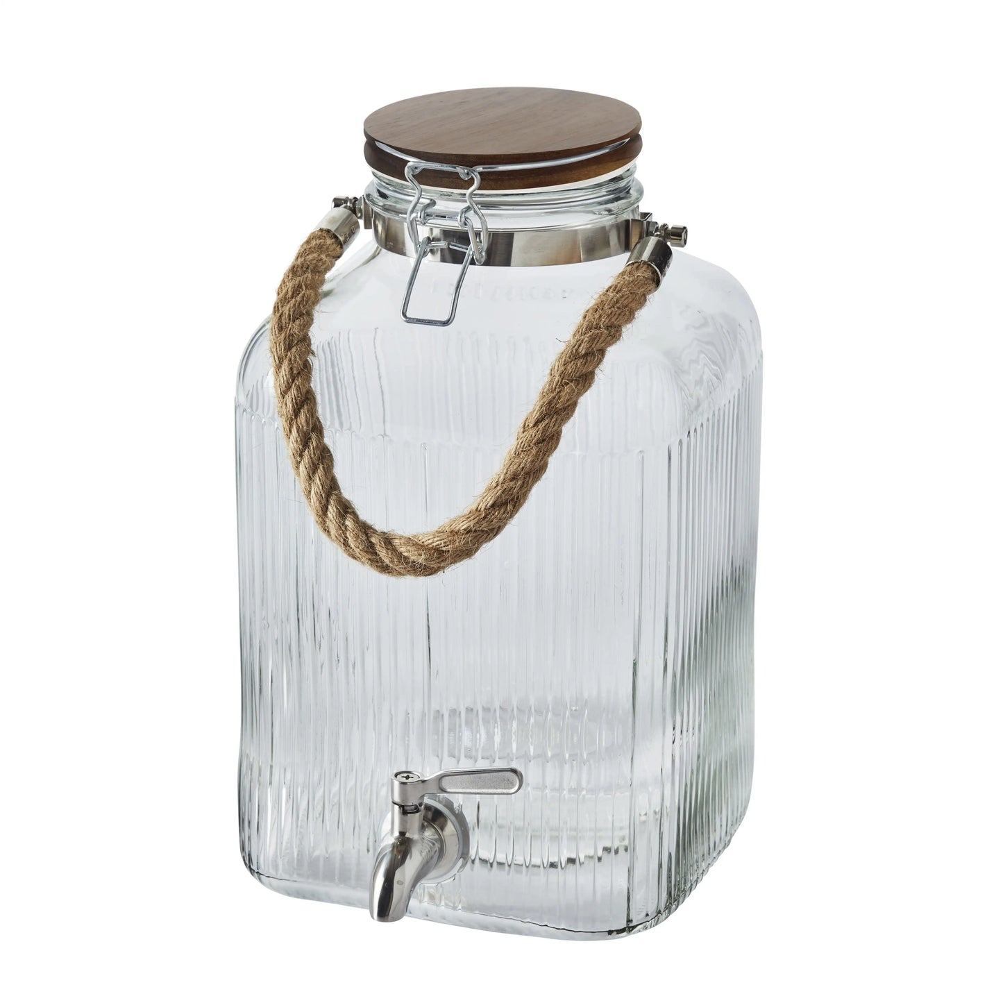2 Gallon Ribbed Clear Glass Beverage Dispenser with Lid for Cold Drinks
