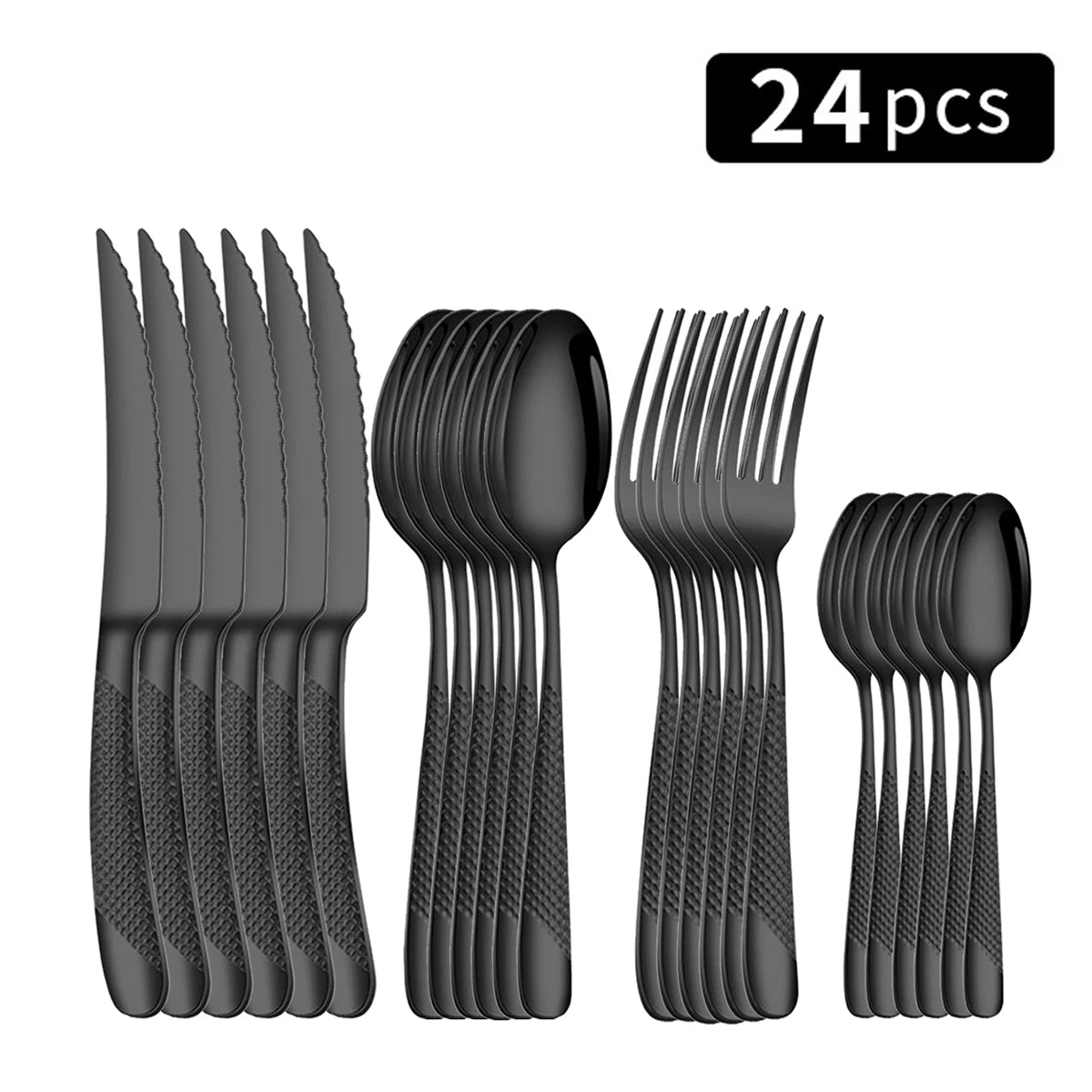 24pc Stainless steel tableware star steak knife and fork dessert fork spoon