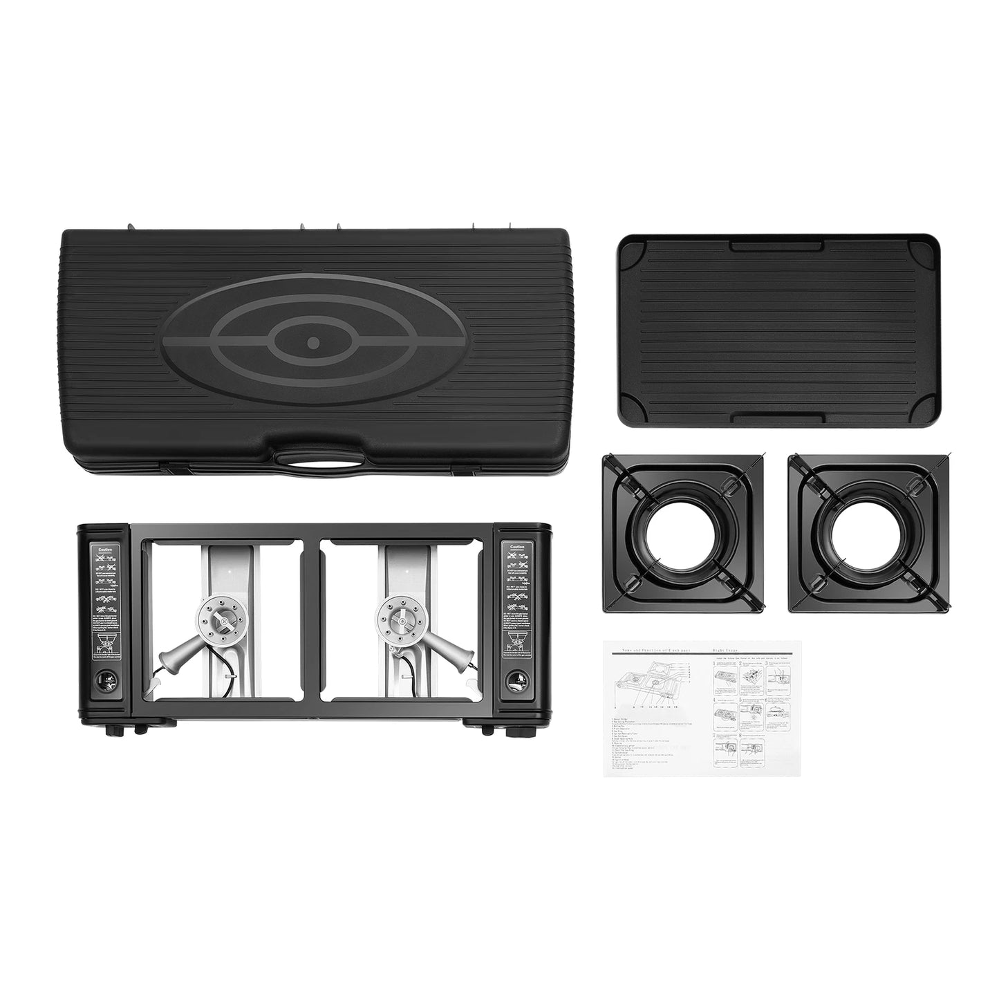 2in1 2-Burner Portable Butane Camping Stove Kit w/Baking Pan and Carrying Case, Auto Ignition