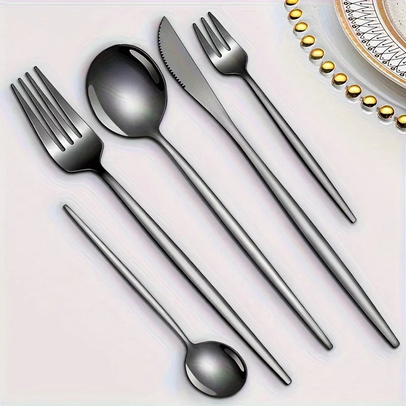 60pcs Stainless Steel - Luxe Golden Cutlery Set, Mirror Polished, Gift Box, - Our Families Kitchen