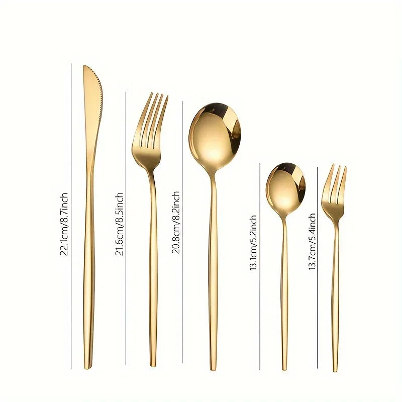 60pcs Stainless Steel - Luxe Golden Cutlery Set, Mirror Polished, Gift Box, - Our Families Kitchen