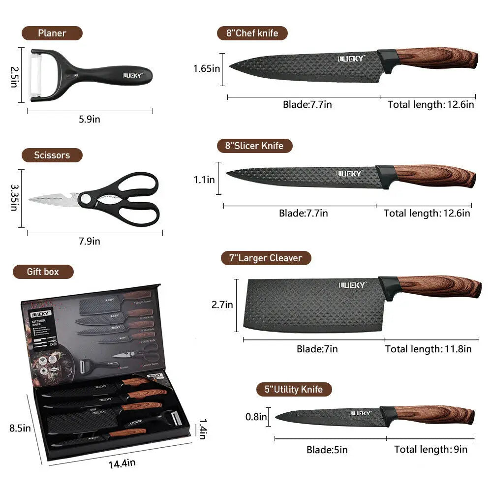 Stainless Steel Forged Chef Kitchen Knife Set Diamond Pattern - Our Families Kitchen