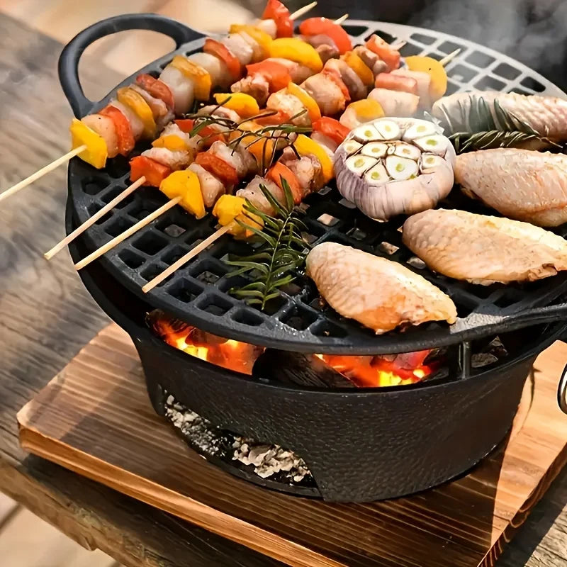 Round barbecue grill, portable camping stove, picnic barbecue party stove, family camping, desktop small charcoal barbecue grill - Our Families Kitchen