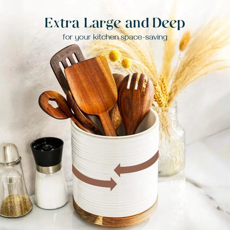 360° Rotating Extra Large Cooking Utensil Holder, 7.6", White - Our Families Kitchen