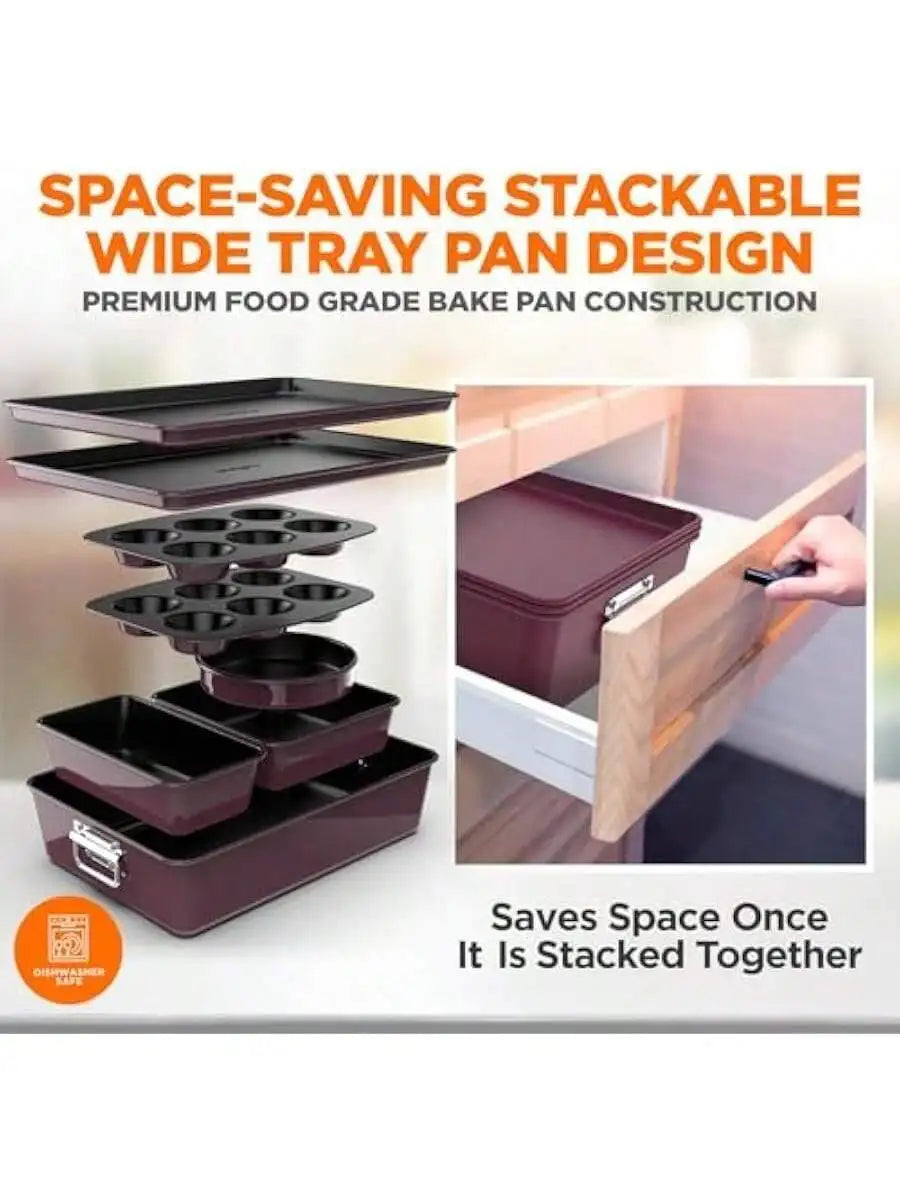 NutriChef 8-Piece Nonstick Stackable Bakeware Set, Non-Stick Coating 450°F Oven