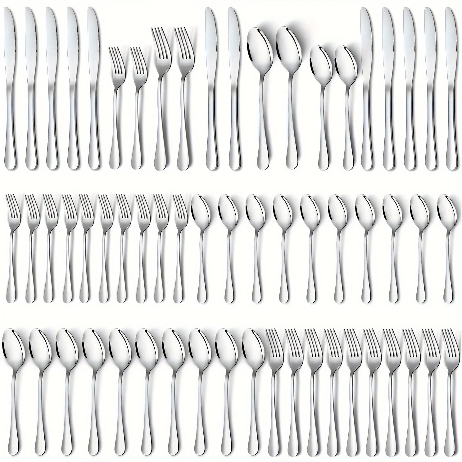 60pcs, Stainless Steel, Silverware Mirror Polished Cutlery Set, Dishwasher Safe - Our Families Kitchen