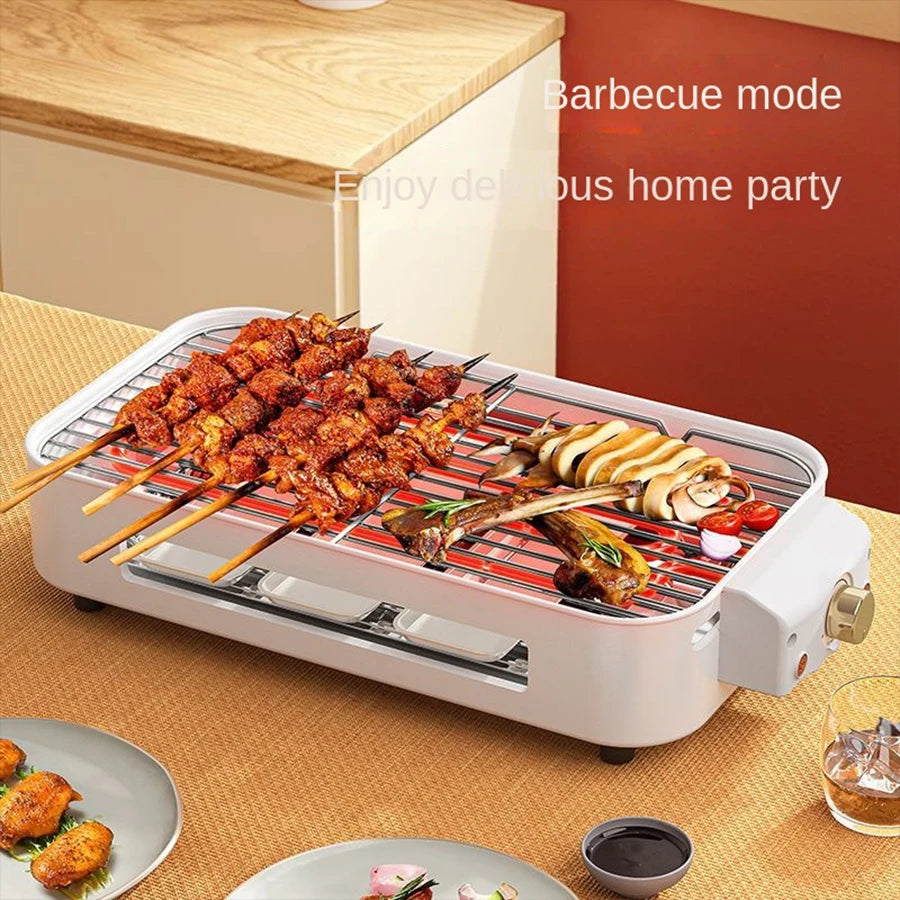 Electric Smoke-free Indoor Barbecue Grill, Detachable Board, Adjustable Temperature, Portable - Our Families Kitchen