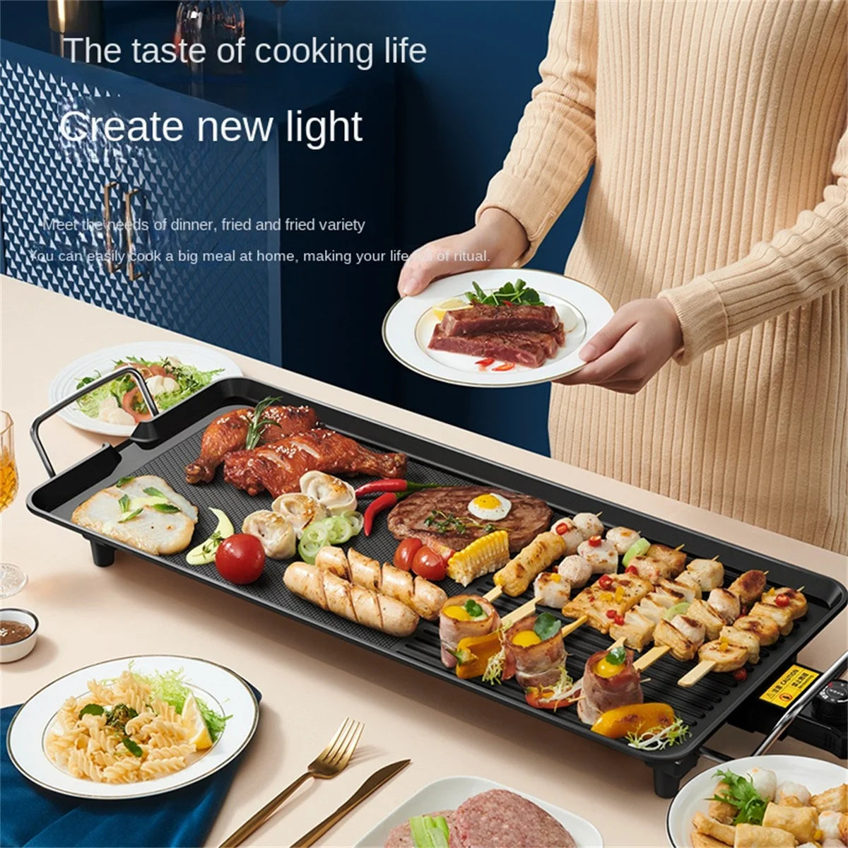 Non Stick Electric Grill, Smokeless, 5 Levels Adjustable Temperature