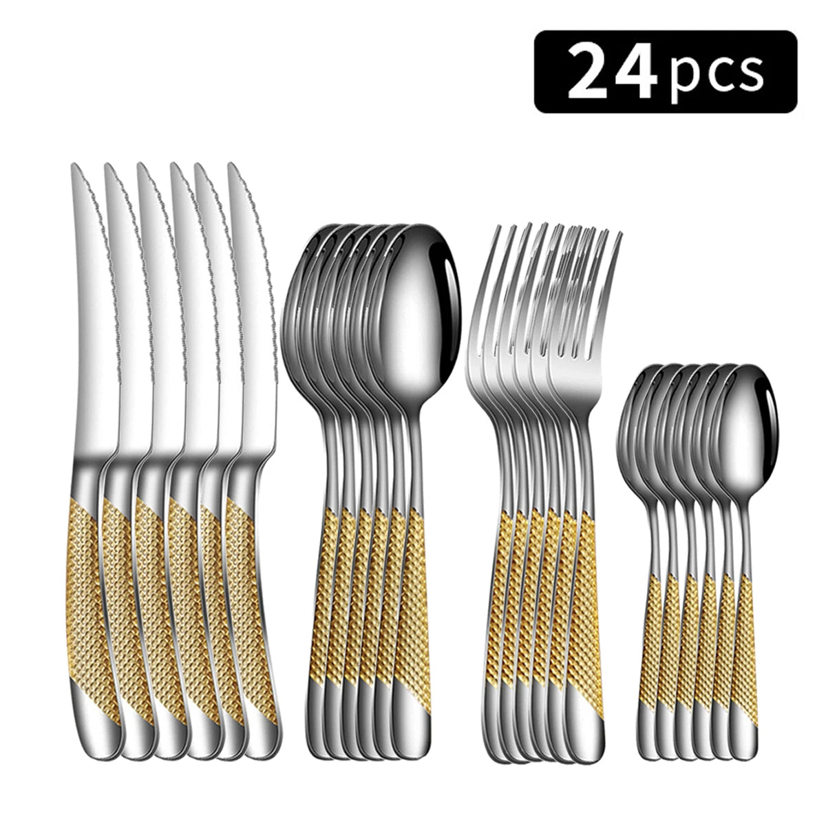 24pc Stainless steel tableware star steak knife and fork dessert fork spoon