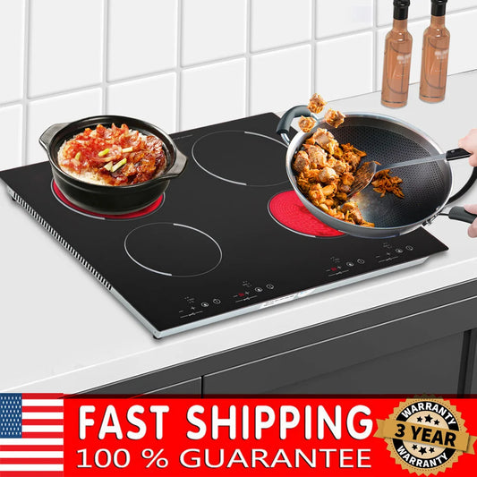 4 Burner, 110v, 24 Inch Electric Stove Countertop & Built-in, Plug-in Electric Cooktop with 9 Power Levels,3000W