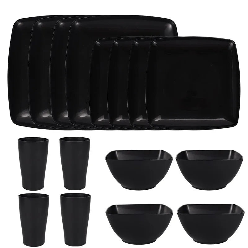 16/32Pcs Plastic Dinnerware Set -Durable Stackable Includes Dinner Plates Salad Plates Snack Bowls and Drinking Cups - Our Families Kitchen