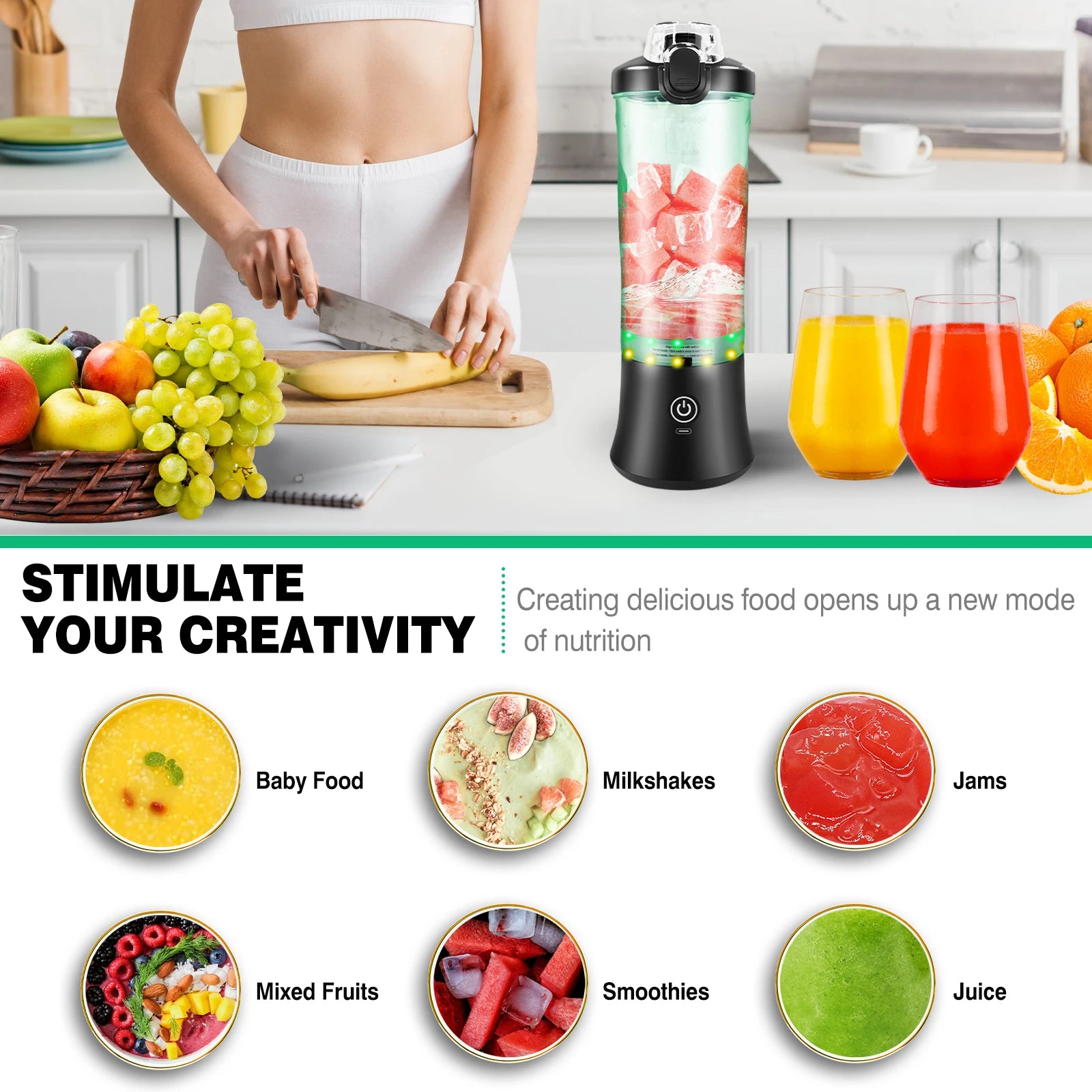 600ml Portable Mini ,USB Rechargeable Small Smoothie Blender, Large Capacity Travel , Blends Ice - Our Families Kitchen