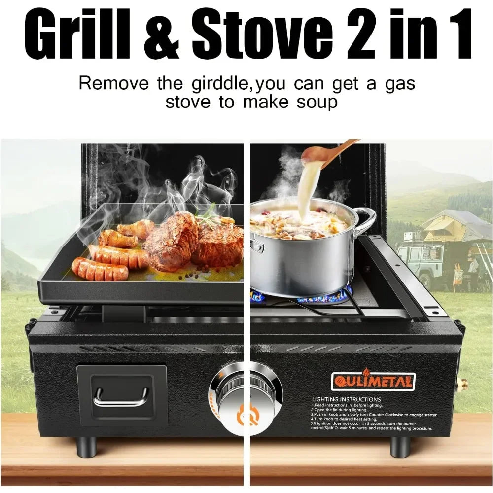 Portable Non-Stick Flat Top Propane Grill, Griddle with Carry Bag 17 Inch,15,000 BTU