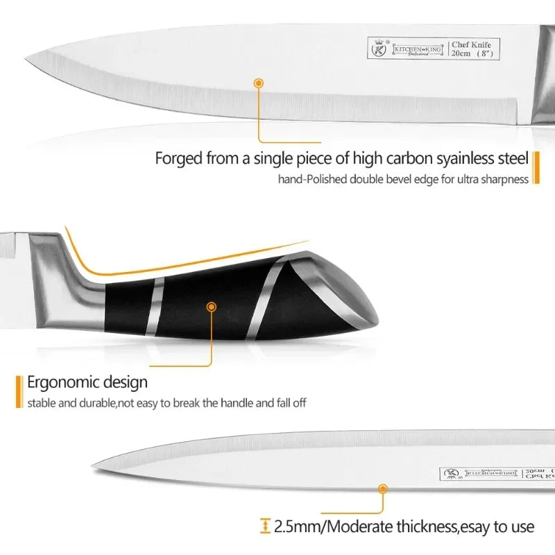 9pcs Stainless Steel Sharp Non-Stick Coated Chef Knives with Sharpener - Our Families Kitchen