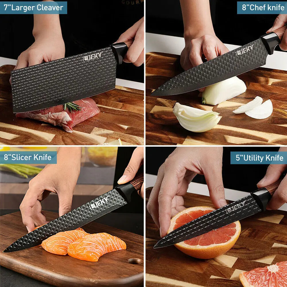Stainless Steel Forged Chef Kitchen Knife Set Diamond Pattern - Our Families Kitchen